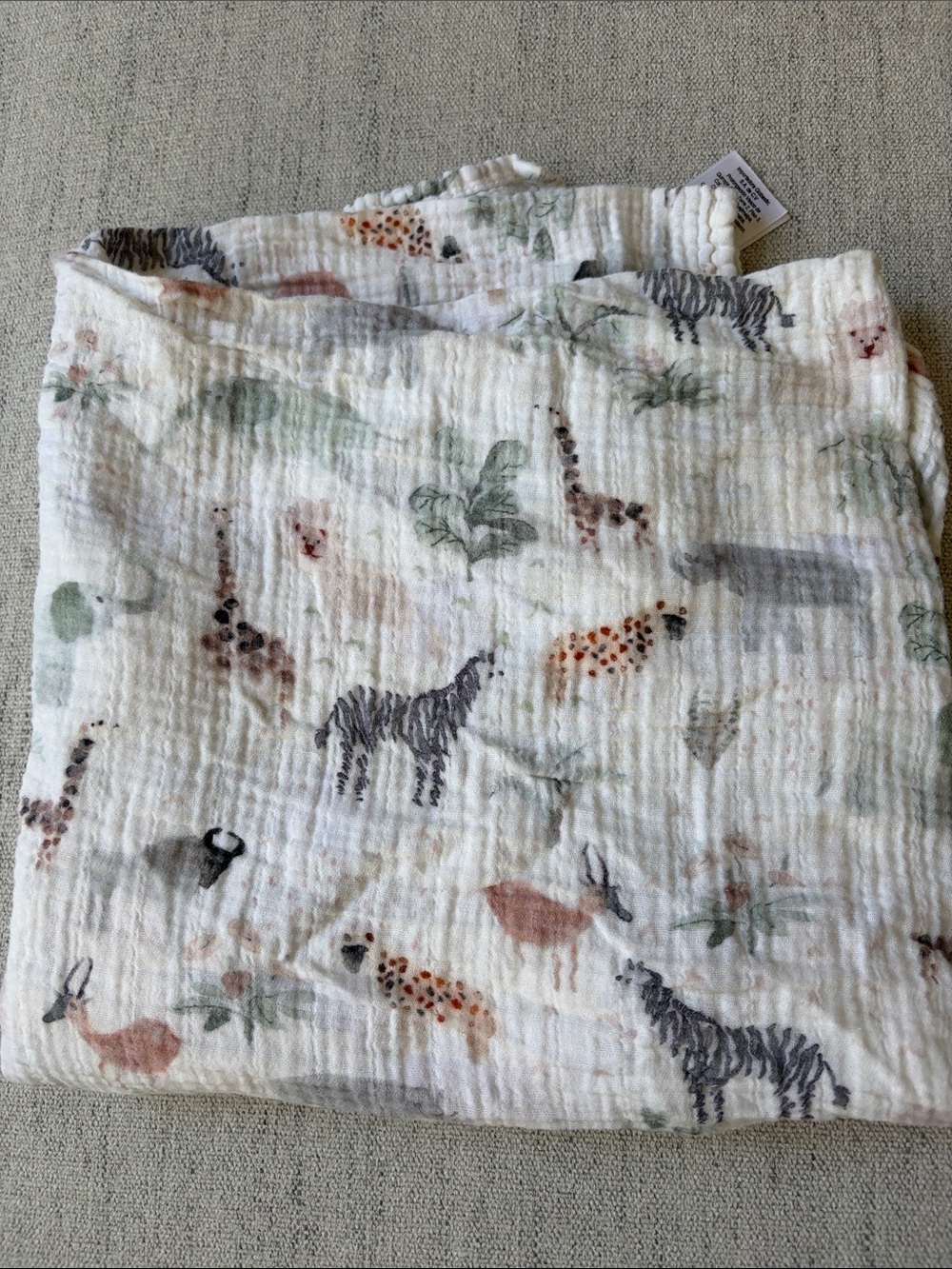 Pottery Barn Kids Organic Cotton Muslin Swaddle Blanket Animals - Picture 3 of 3